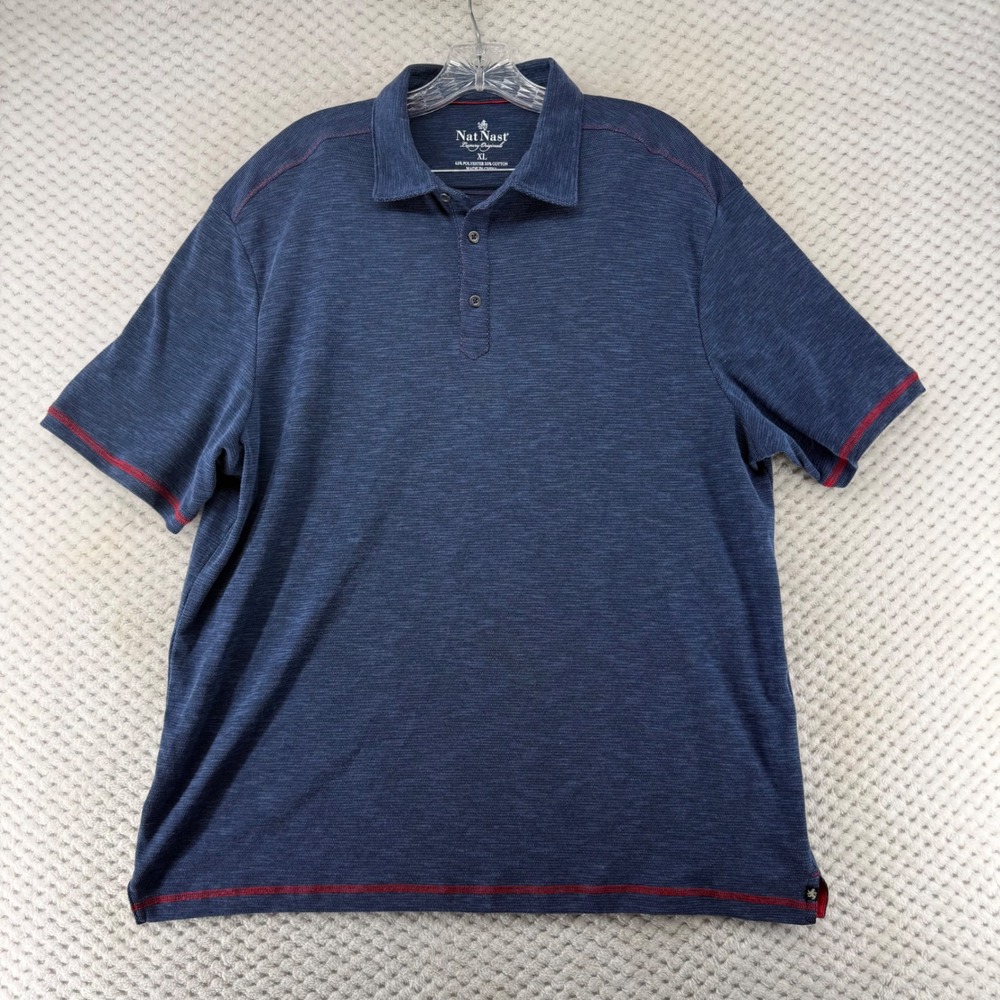 Nat Nast Polo Shirt Mens XL Blue Textured Knit Contrast Stitch Luxury Originals‎ - Picture 2 of 9